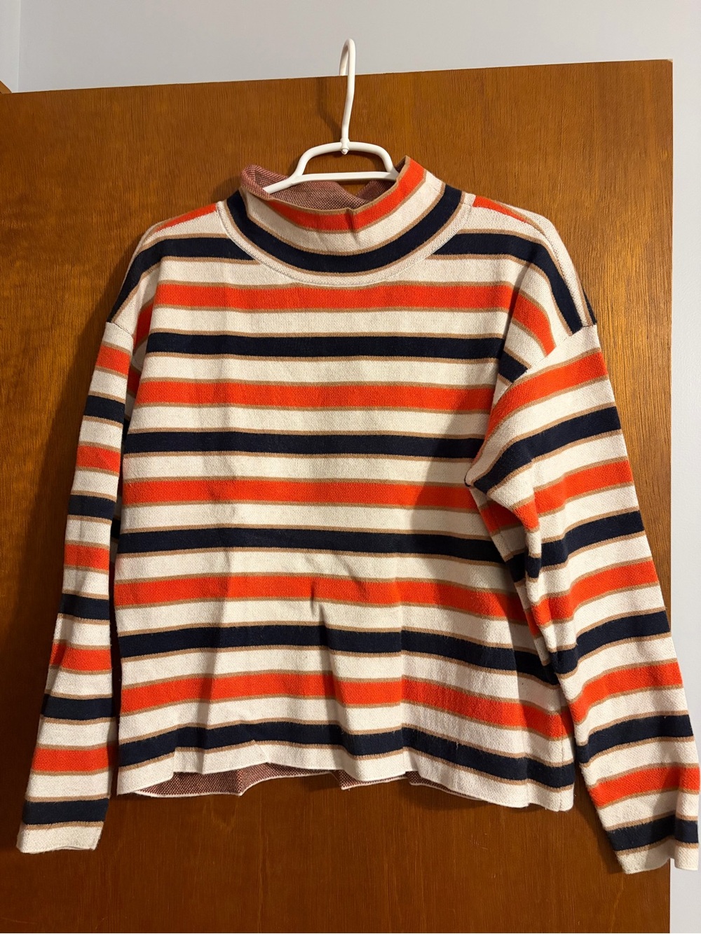 Maeve Striped Cowl Neck Sweater in Cream, Navy & Orange